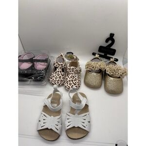 Baby Girl Shoes Lot 4 Pair Size 2 & 6-9m Leopard Gold Glitter White Sandals